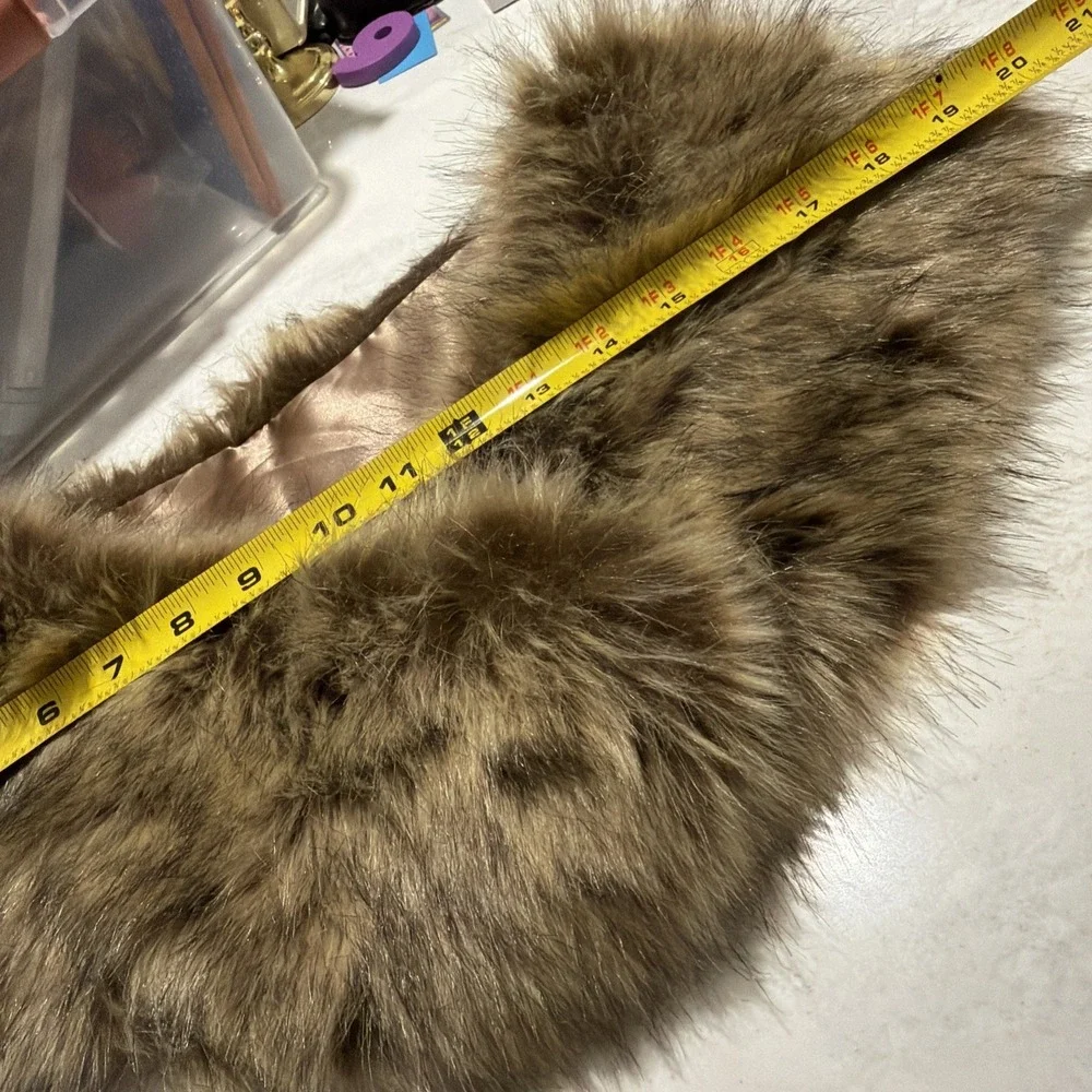 Vintage Faux Fur Round Collar Stole, Brown Beige with Satin Lining